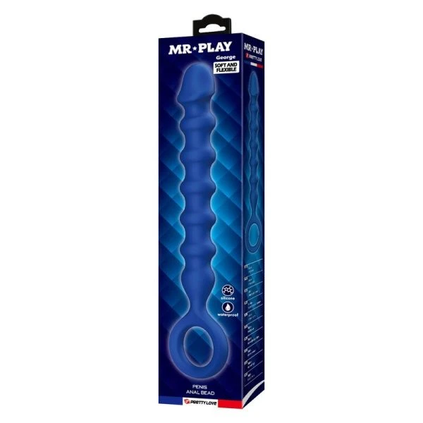 Mr Play siliconen anusballetjes en anaalplug blauw 34 mm 28,5 cm