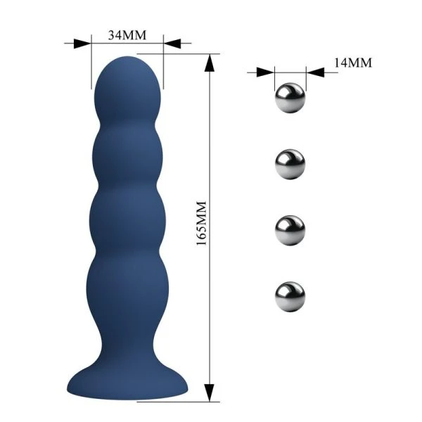 Mr Play Anaalplug met metalen kogels en zuignap, Blauw