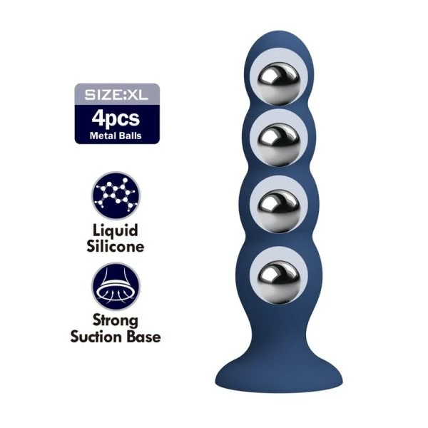 Mr Play Anaalplug met metalen kogels en zuignap, Blauw
