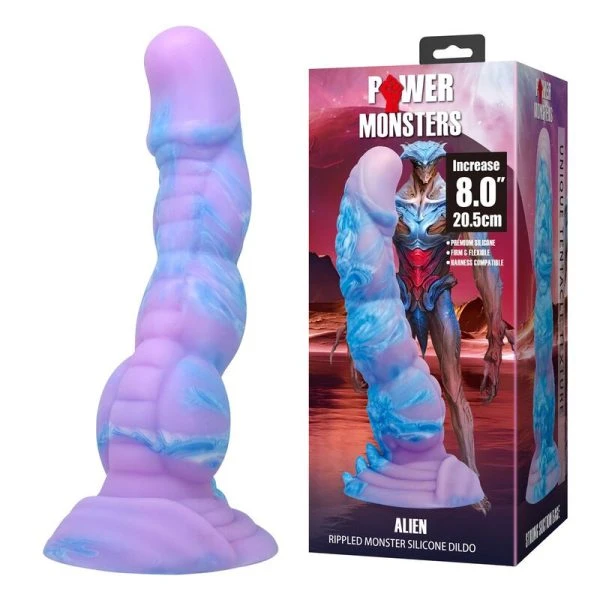 Power Monsters Alien Fantasy Siliconen Dildo 20,5 cm Ø 4,8 cm blauw-paars
