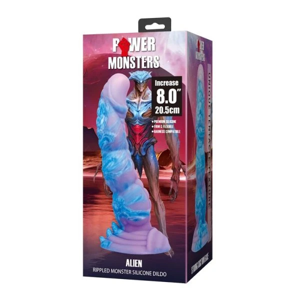Power Monsters Alien Fantasy Siliconen Dildo 20,5 cm Ø 4,8 cm blauw-paars