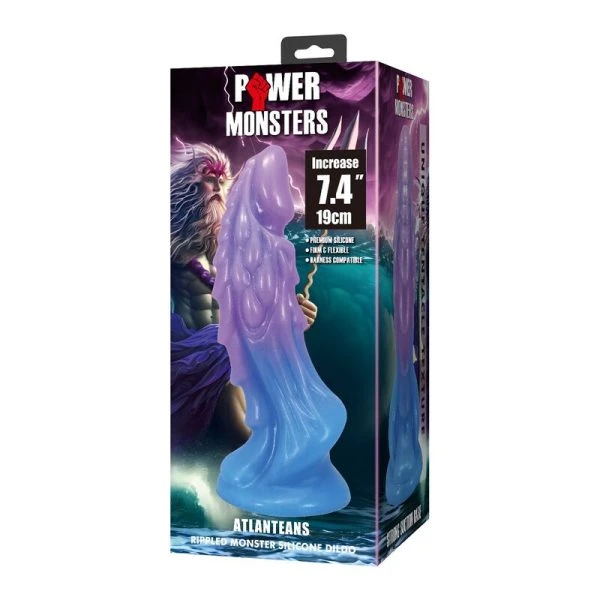 Power Monsters Atlanteans Siliconen Dildo met Zuignap 19 cm blauw-paars