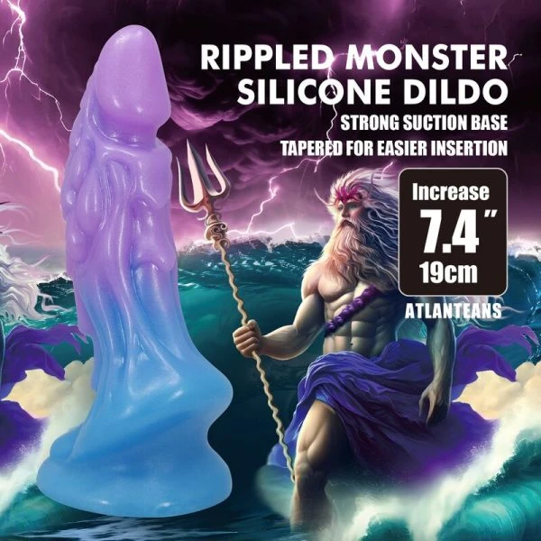Power Monsters Atlanteans Siliconen Dildo met Zuignap 19 cm blauw-paars