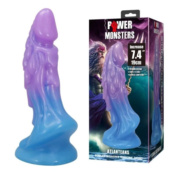 Power Monsters Atlanteans Siliconen Dildo met Zuignap 19 cm blauw-paars