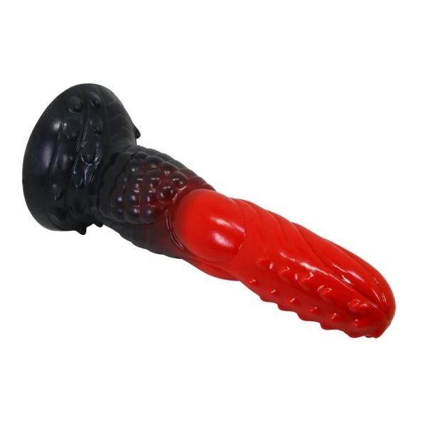 Power Monsters Siliconen Fantasydildo VuurDraak met Zuignap 24,5 cm rood-zwart