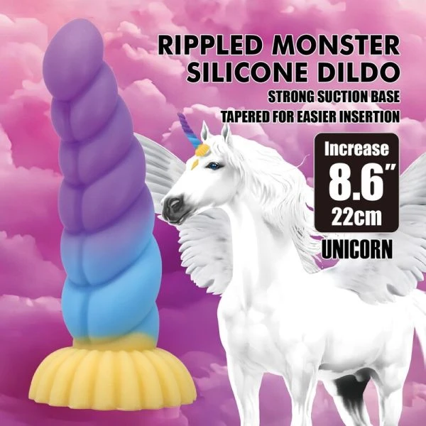 Power Monsters Eenhoorn siliconen dildo driekleurig 22 cm Ø 5 cm