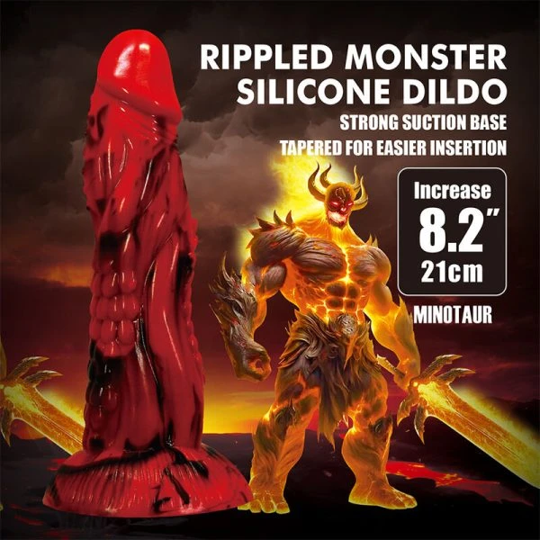 Power Monsters Minotaur Fantasy Silicone Dildo met Zuignap 21 cm rood-zwart