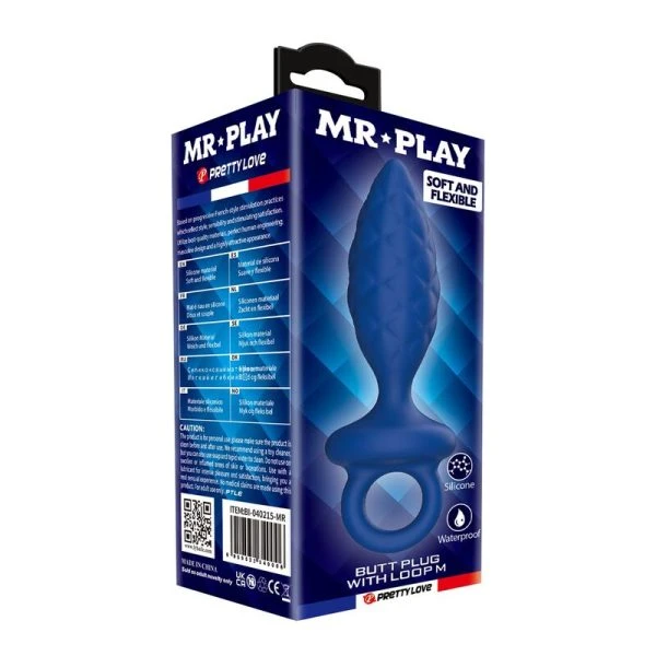 Mr Play Gestructureerde Anaalplug met Ring van Siliconen Blauw M