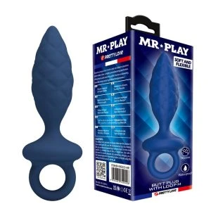 Mr Play Gestructureerde Anaalplug met Ring van Siliconen Blauw M