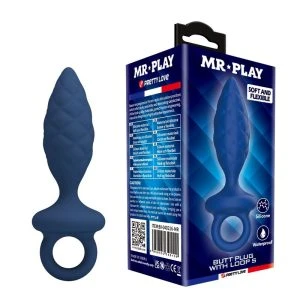 Mr Play Gestructureerde Anaalplug met Ring van Siliconen Blauw S