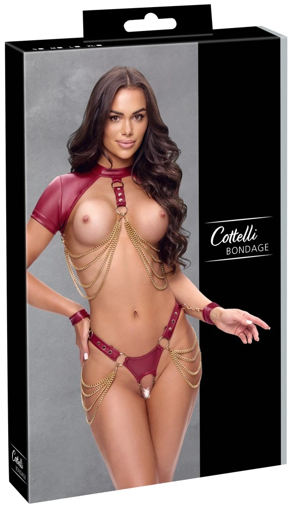 Cottelli BONDAGE Ouvert-Set met Top en Rio-String rood