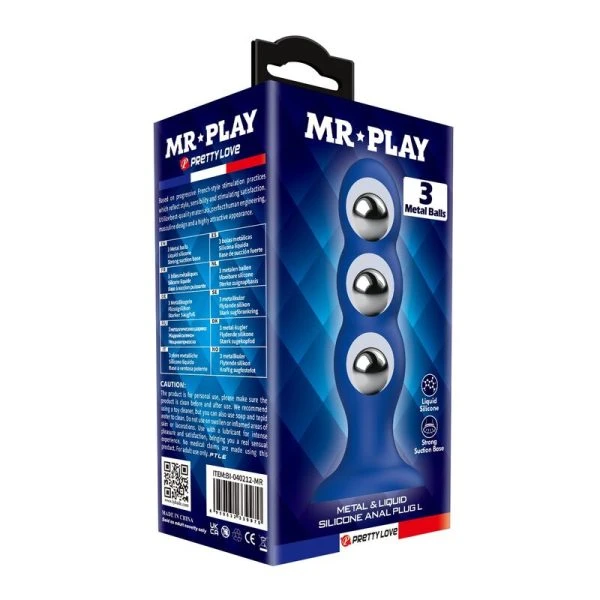 Mr Play Anaalplug met zuignap en metalen balletjes, Blauw Mr Play Anaalplug met zuignap en metalen balletjes, Blauw