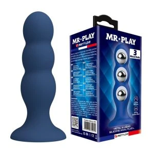 Mr Play Anaalplug met zuignap en metalen balletjes, Blauw