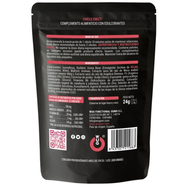 Wug Erect Kauwgom met Maca, Zink en Vitaminen voor meer Energie Wug Erect Kauwgom met Maca, Zink en Vitaminen voor meer Energie