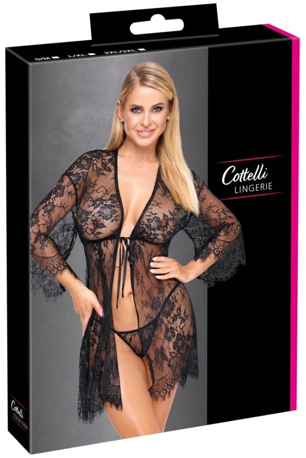 27607111111_verp.jpg Cottelli LINGERIE Kimono Kant in het zwart