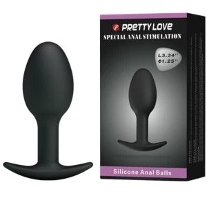 Pretty Love Anal Plug made of Silicone with Moving Ball, 6.5 cm, Black