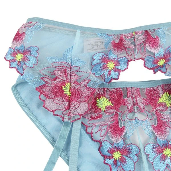 Subblime Dessous-set met BH, slipje en jarretelgordel in blauw