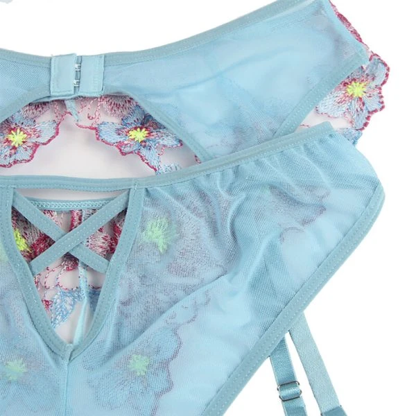 Subblime Dessous-set met BH, slipje en jarretelgordel in blauw