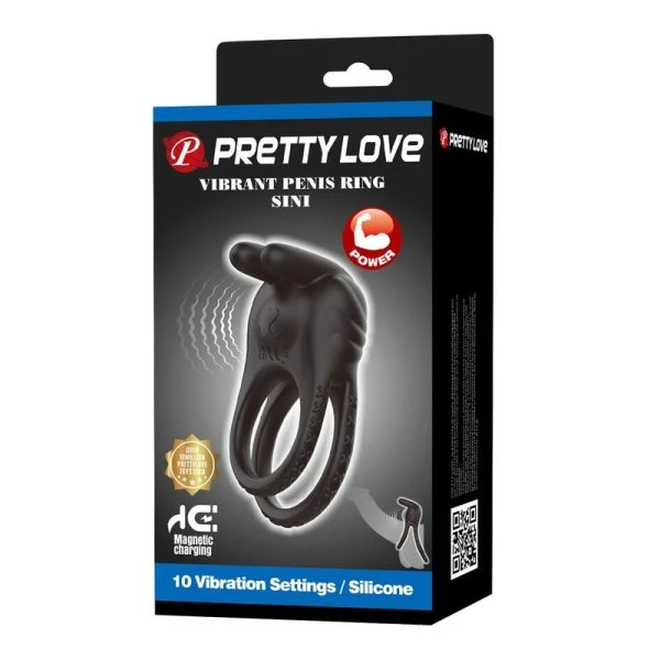 Pretty Love Sini Vibrations-Penisring met 10 functies, zwart