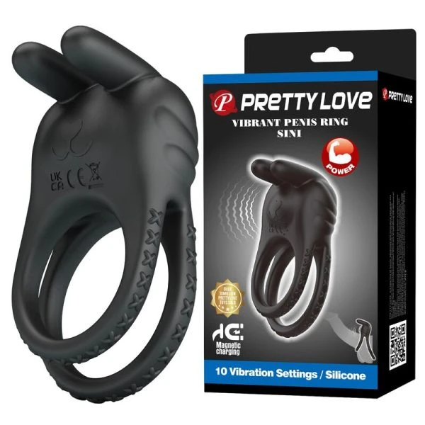 Pretty Love Sini Vibrations-Penisring met 10 functies, zwart