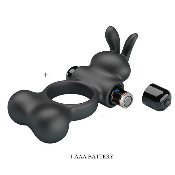 Pretty Love vibrerende penisring met konijnenstimulator, 10 functies, zwart