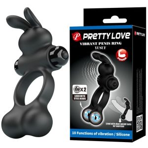Pretty Love vibrerende penisring met konijnenstimulator, 10 functies, zwart Pretty Love vibrerende penisring met konijnenstimulator, 10 functies, zwart - Afbeelding 11