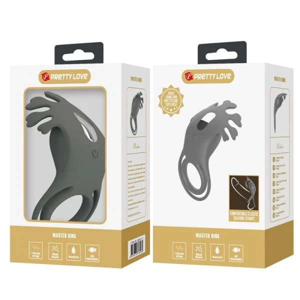 Pretty Love Master Ring Silicone-penisring met stimulator zwart