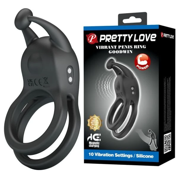 Pretty Love Goodwin Oplaadbare Dubbele Vibrator Penisring Zwart