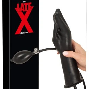 Late X Latex Pump Dildo in Hand Shape Black