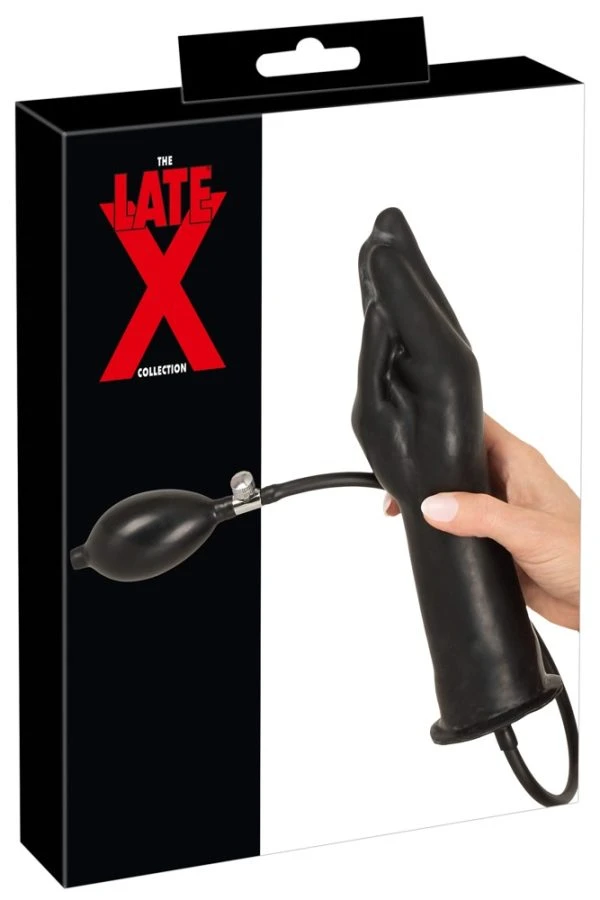 Late X Latex-Pumpdildo in Handform zwart
