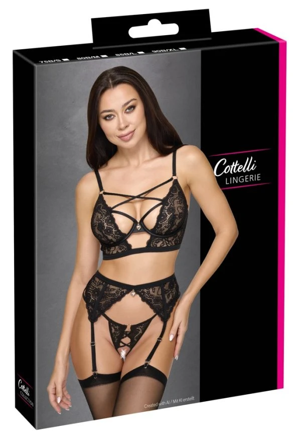 Cottelli LINGERIE Bra Strap Set with Lace and Little Hearts