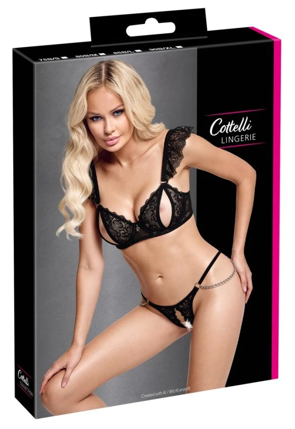 Cottelli LINGERIE Ouvert-Set met BH en String van Floralspits