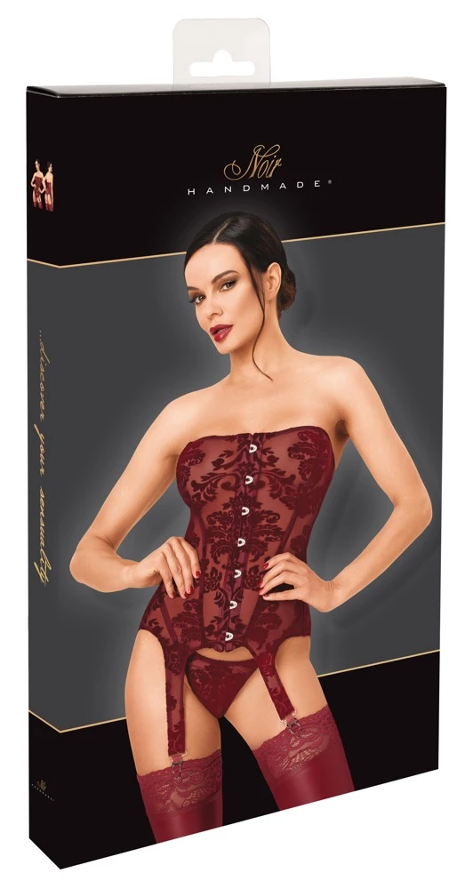 Noir Corsage-Strap Slip Burgundy with Velvet Flock Print