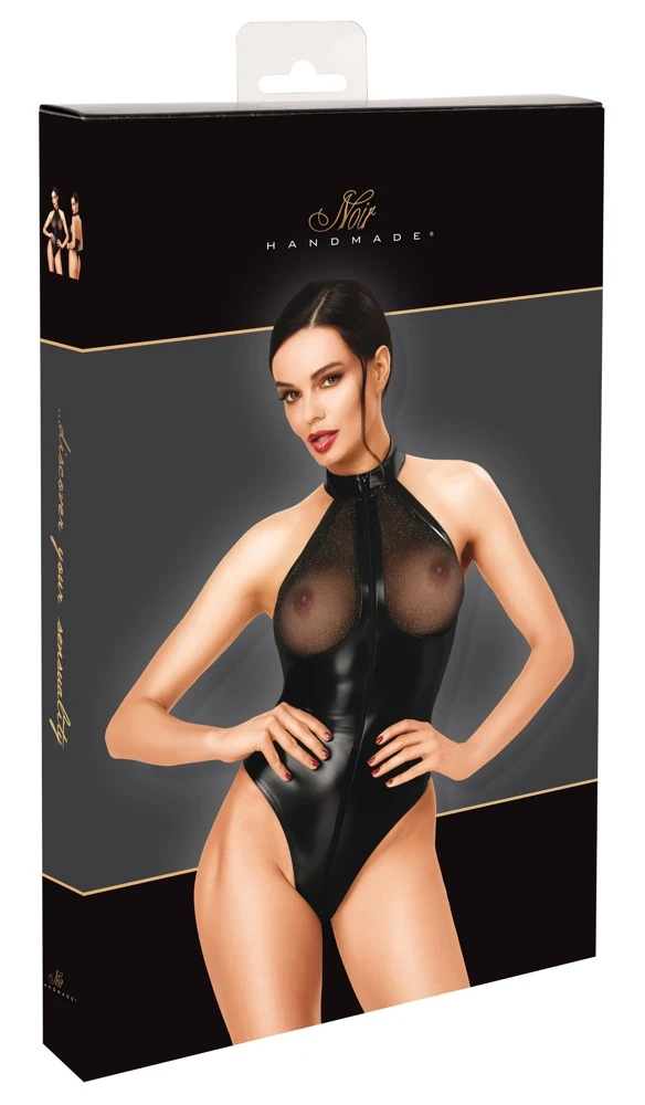 Noir String Body in Wetlook with Glitter Cups black