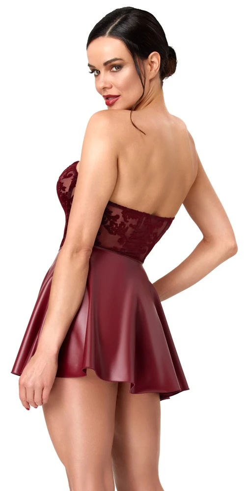 Noir Korsagen-Minikleid mit Powerwetlook in Burgunderrot