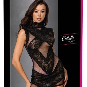 Cottelli PARTY mini dress with lace and mesh black