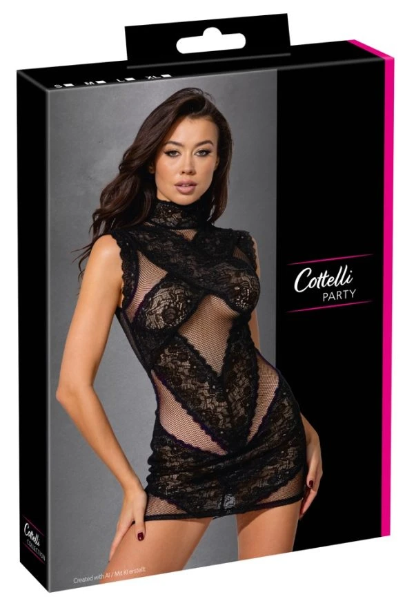 Cottelli PARTY mini dress with lace and mesh black