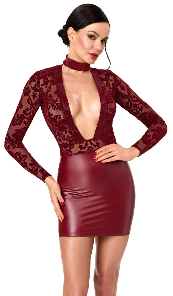Noir Minikleid im Zweiteiler-Look mit Choker, burgunderrot Noir Minikleid im Zweiteiler-Look mit Choker, burgunderrot