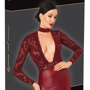 Home Noir Minikleid im Zweiteiler-Look mit Choker, burgunderrot
