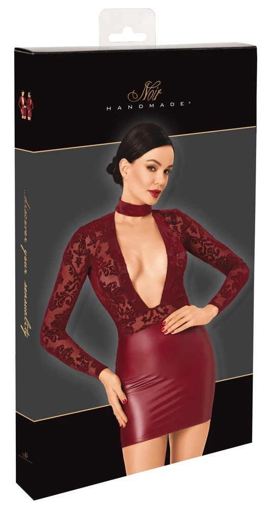 27196063021_verp.jpg Noir Minikleid im Zweiteiler-Look mit Choker, burgunderrot