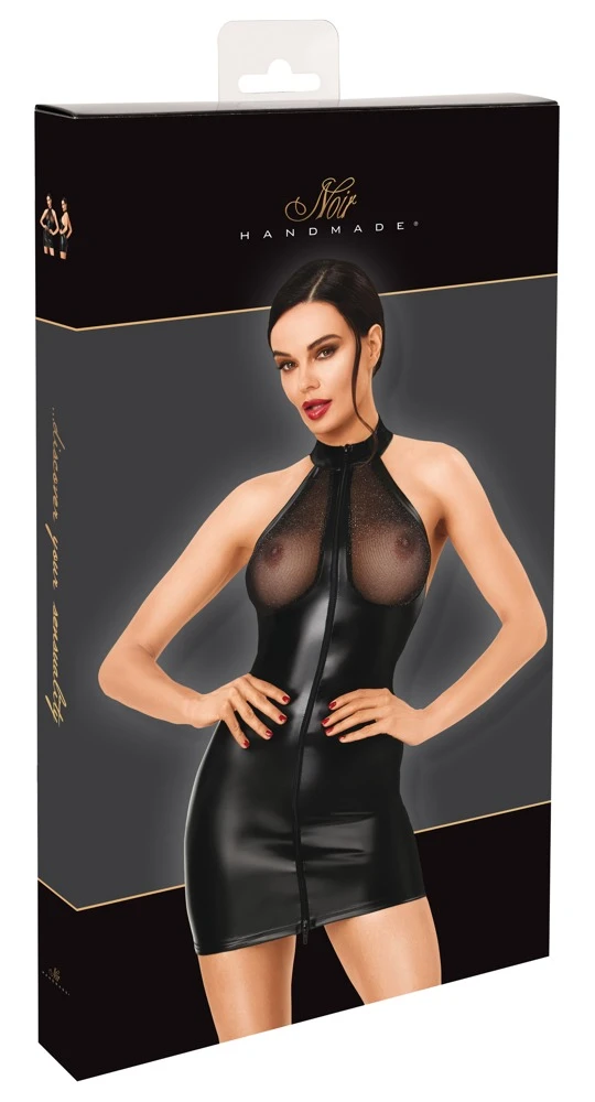 27196141021_verp.jpg Noir Kleid im Wetlook mit Neckholder und Glitzer-Cups