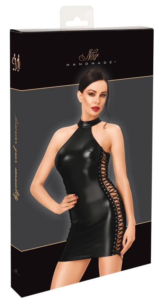 Noir Minikleid mit Schnürung im Powerwetlook schwarz