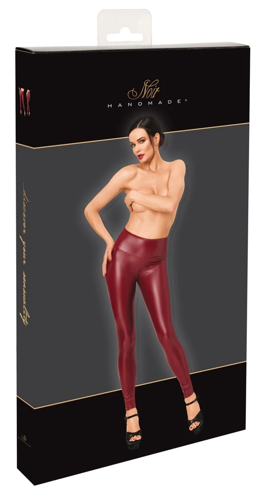 Noir Legging in powerwetlook met rits, bordeauxrood