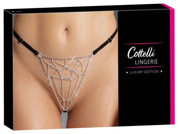 23230101101_verp_ai_generated.jpg Cottelli LINGERIE Strass-String mit Spinnennetz-Optik S-L schwarz