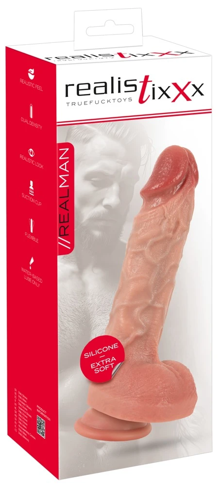 50077800000_verp.jpg Realistixxx Silikon-Dildo mit Saugfuß und Hoden, hautfarben