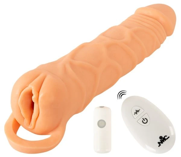 Nature Skin 2in1 Extension and Masturbator Penishülle mit Vibration hautfarben