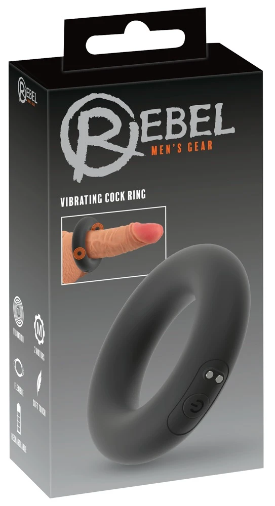 Rebel Vibrating Cock Ring mit 10 Modi, Silikon, schwarz