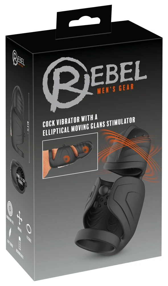 Rebel Cock Vibrator mit beweglichem Eichel-Stimulator, schwarz