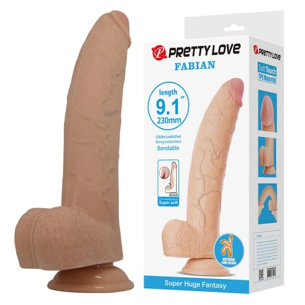 Pretty Love Fabian Flexibele Dildo met Zuignap, huidskleur