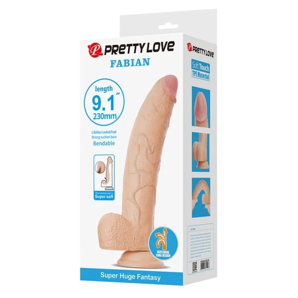 Pretty Love Fabian Flexibele Dildo met Zuignap, huidskleur